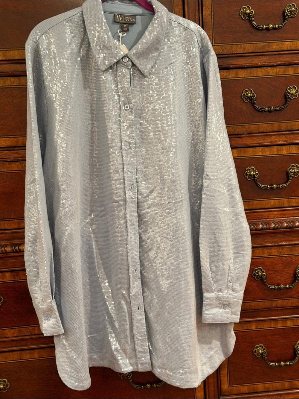 Men's Silver Sequin Button-Down Shirt -